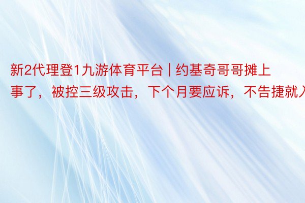 新2代理登1九游体育平台 | 约基奇哥哥摊上事了，被控三级攻击，下个月要应诉，不告捷就入狱