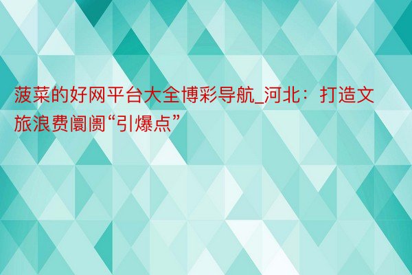 菠菜的好网平台大全博彩导航_河北：打造文旅浪费阛阓“引爆点”